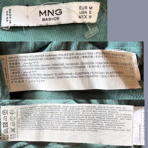 MNG Basics Ribbed Long Mint-Green Cardigan 3/4 Sleeve | Size 6 - Picture 7 of 8